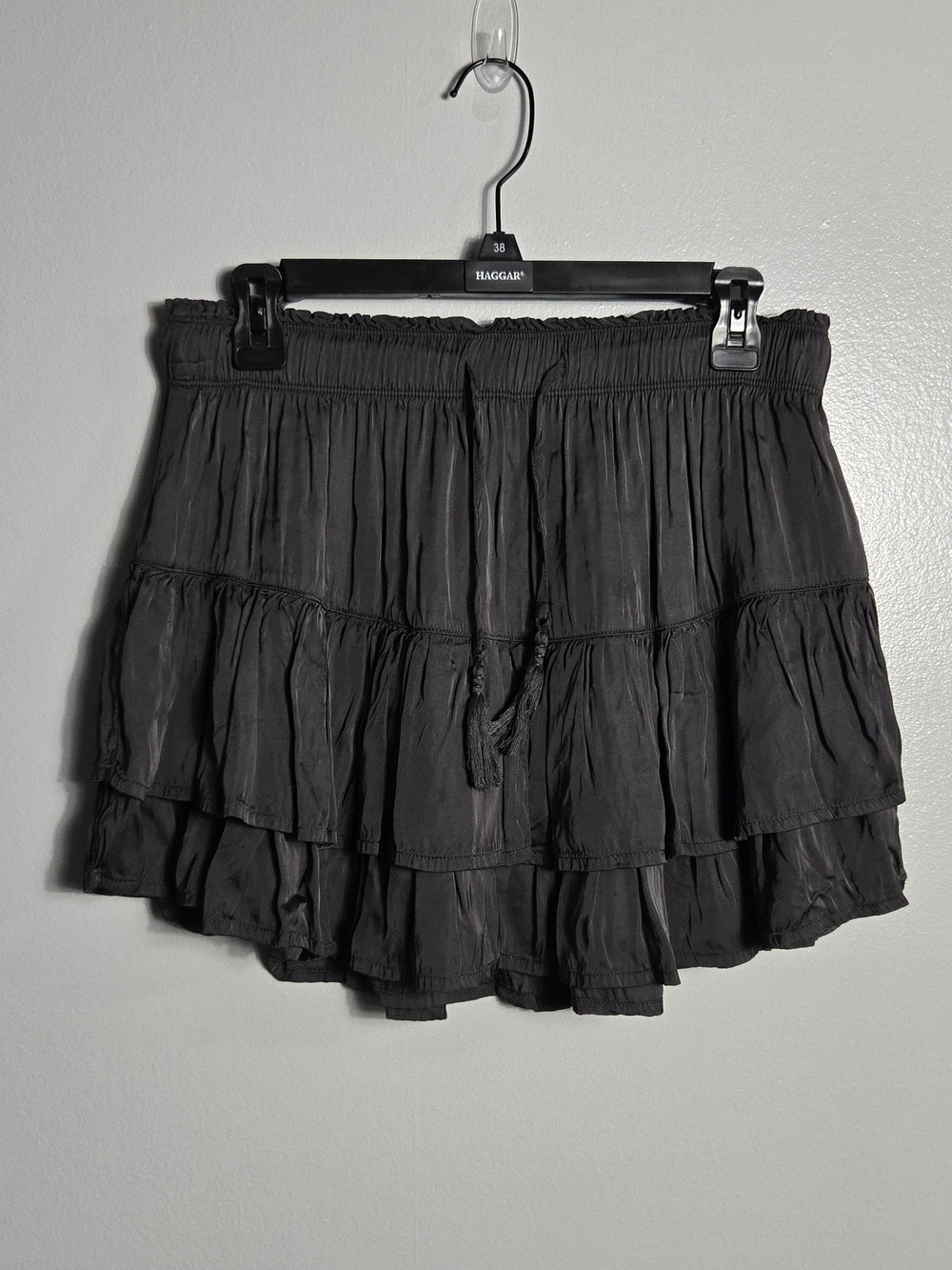Aerie Gray Viscose Tiered Ruffle Smocked Waist Drawstring Mini Skirt Medium
